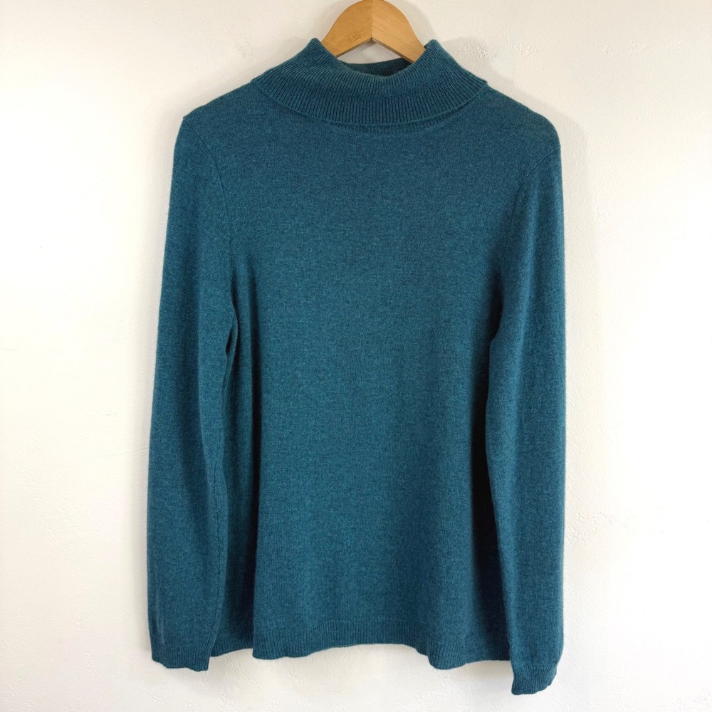 Charter‎ Club Luxury 100% Cashmere Mock Neck Sweater XL Teal Soft Quiet Luxury